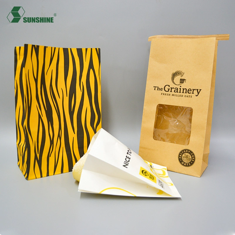 Custom Printed Small Bakery Donut Toast Bread Sandwich Packing Brown Kraft Food Packaging Paper Bag with Window