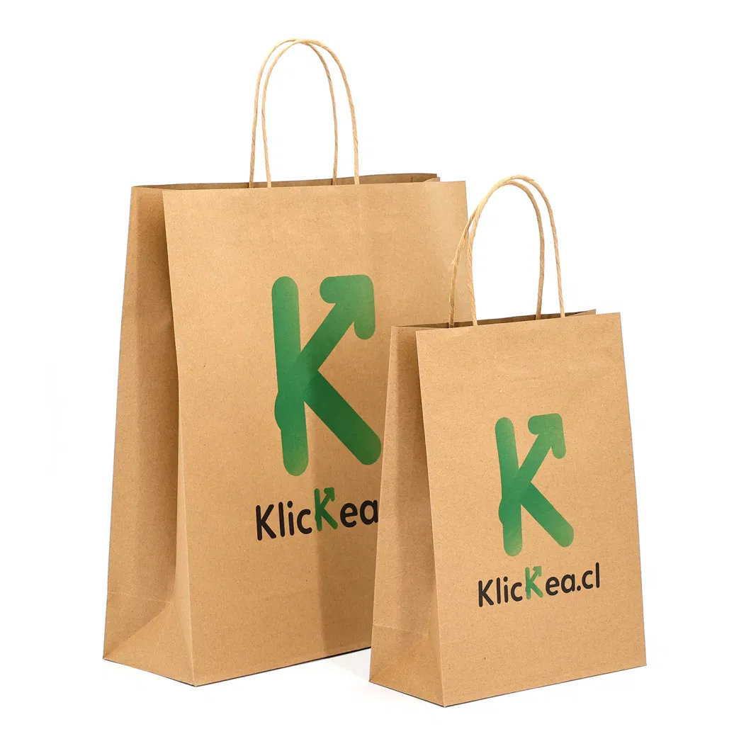 Biodegradable Food Grade Kraft Brown Large Grocery Shopping Paper Trash Bags with Flat Grip Paper Handles