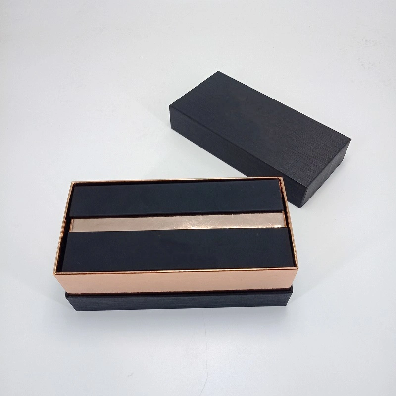 Brown Kraft Drawer Box Black Luxury Gift Paper Box with UV Printing and Silk Ribbon Handle