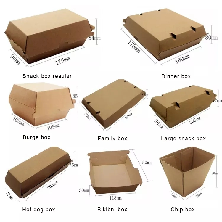 Food Packing Box Disposable Kraft Packing Burger Box with Custom Printed Hamburger Box