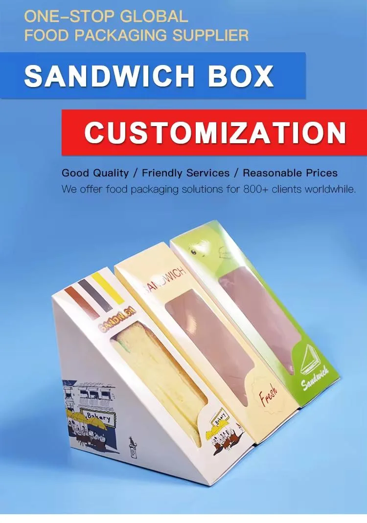 Custom Food Grade Hamburger Bakery Bread Paper Triangle Packaging Sandwich Box