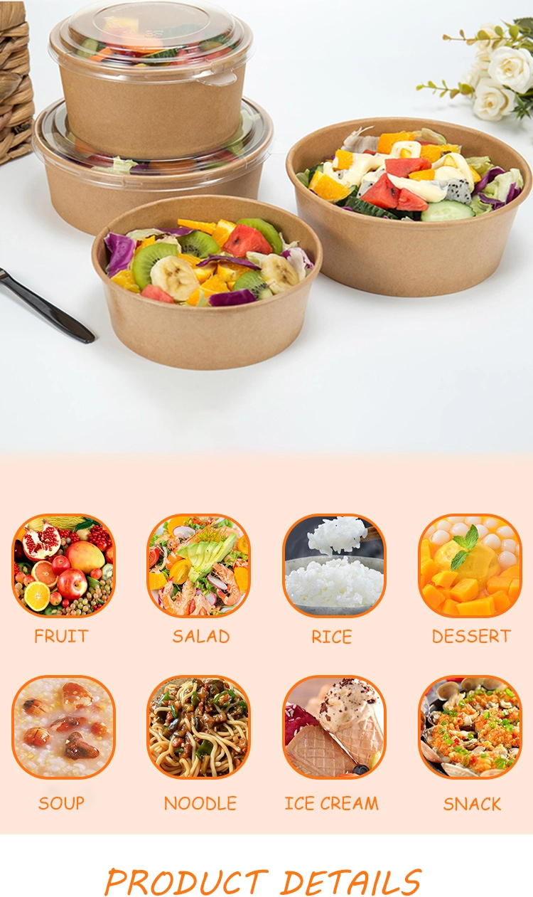 Wholesale Customized Printing 32 Oz Disposable PLA Coating Salad Paper Bowl with Lid