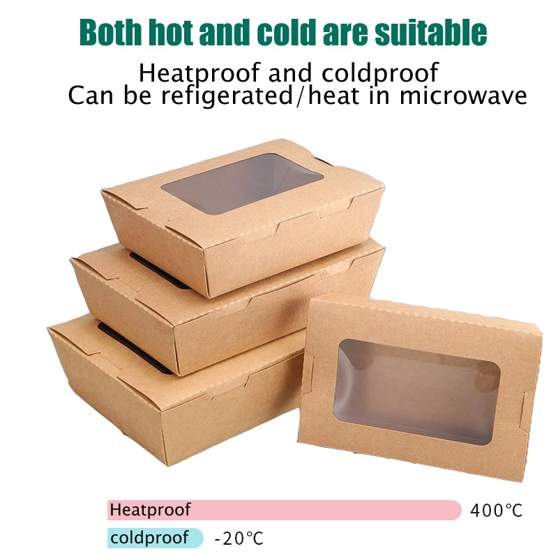 Eco Friendly Biodegradable Takeout Brown Kraft Paper Box with Auto-Popup Window