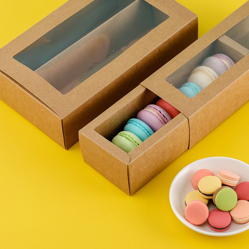 Wholesale Macaron Paper Box with PVC Window Biscuit Baking Box