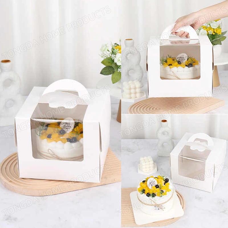 Disposable Food Grade Recycled Kraft Paper Cup Cake Box with Clear Window and Handle