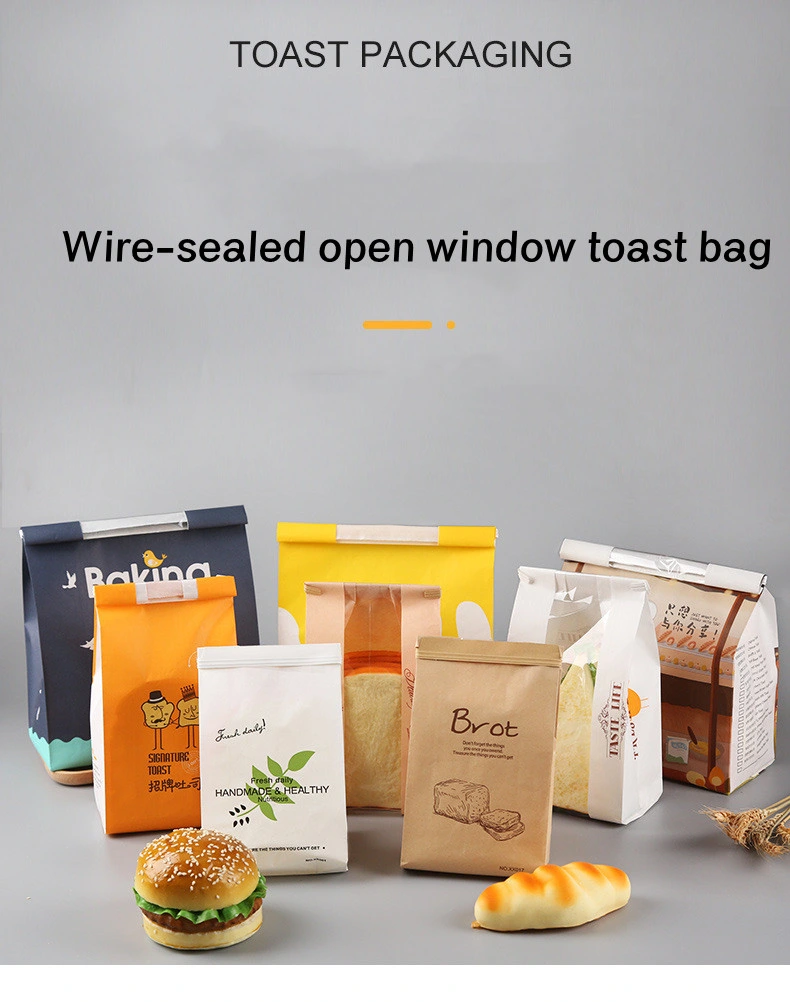 Custom Printed Brown Small Bakery Cookies Donut Toast Bag Food Grade Kraft Bread Packaging Sandwich Paper Bag with Clear Window