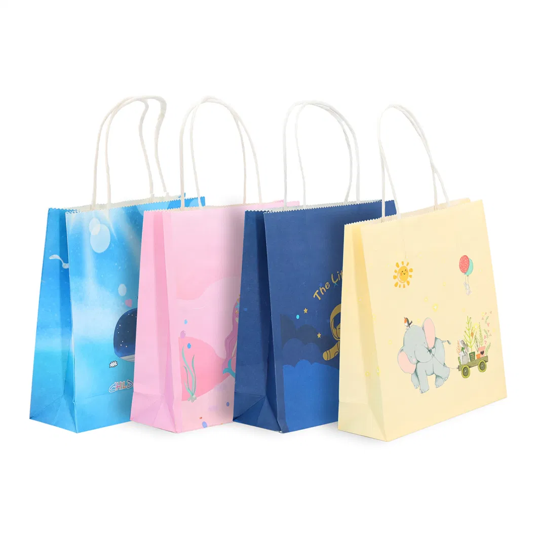 Biodegradable Food Grade Kraft Brown Large Grocery Shopping Paper Trash Bags with Flat Grip Paper Handles