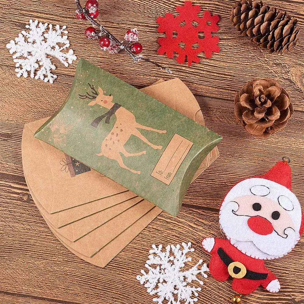 Custom New Year Christmas Chocolate Brown Kraft Paper Soap Custom Pillow Boxes