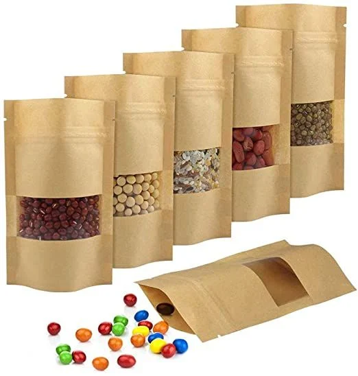 Kraft Packaging Bags Stand up Pouch Ziplock Food Small Brown Paper Bag with Window