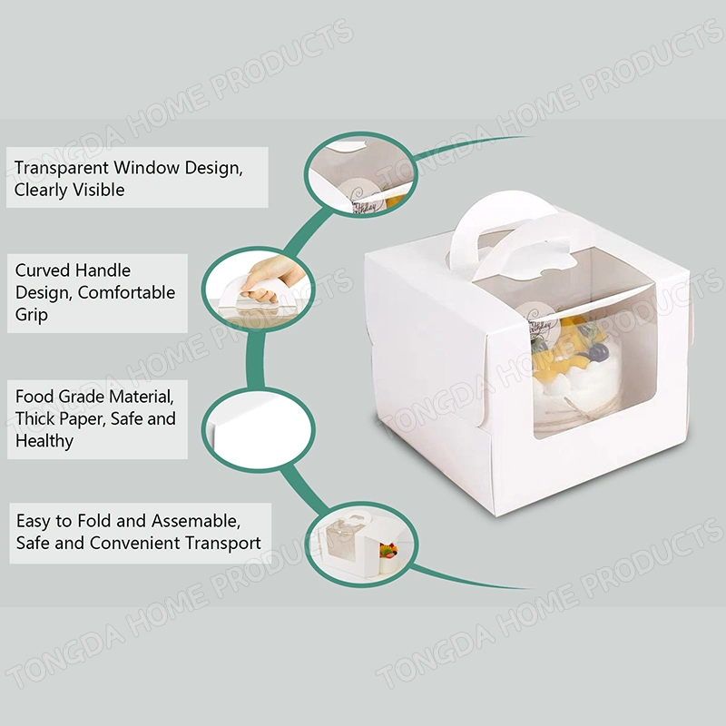 Disposable Food Grade Recycled Kraft Paper Cup Cake Box with Clear Window and Handle