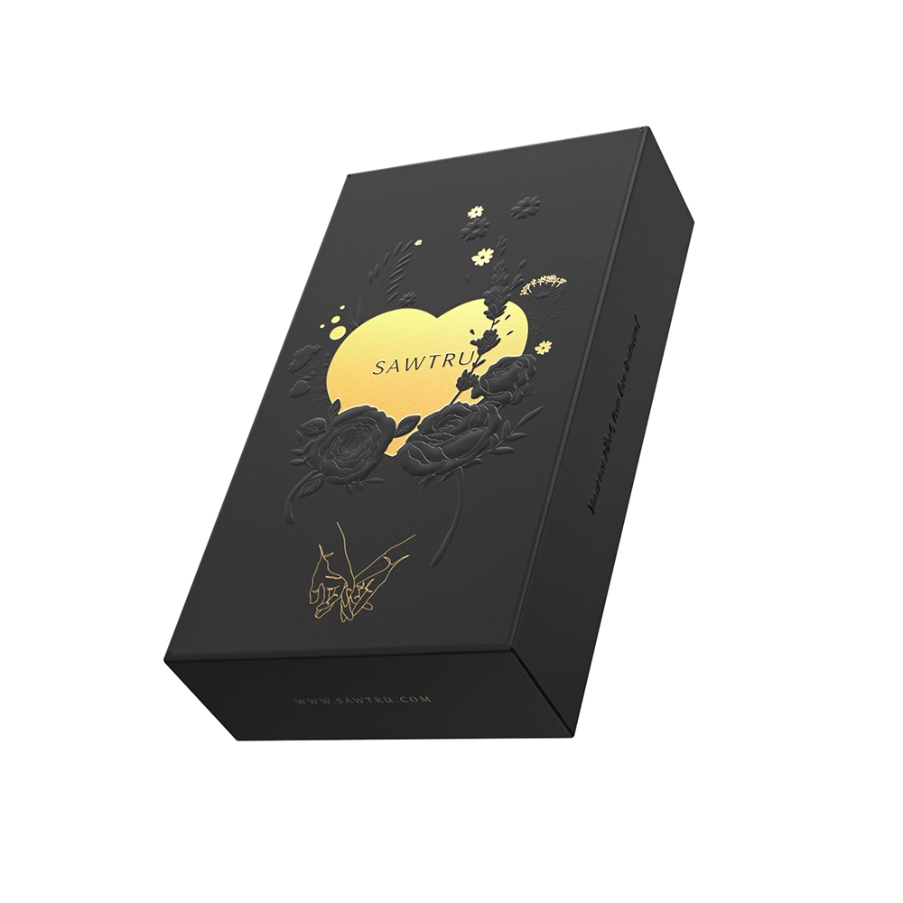 Sawtru Custom Gold Foil Logo Black Luxury Cardboard Paper Perfume Box for Packaging Gift