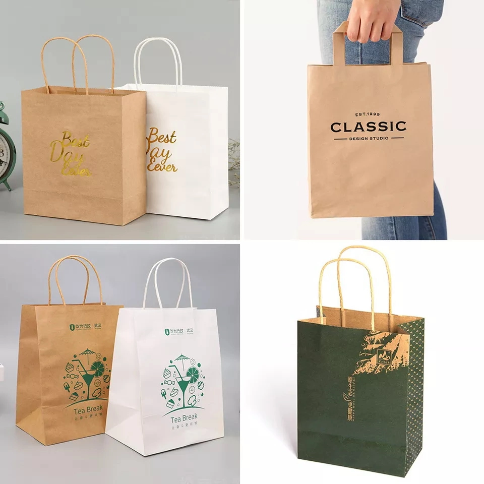 Wholesale Gift Shoes Clothing Packaging Thick Kraft Paper Bag Corporate Tote Large Luxury Paper Shopping Bags with Handles