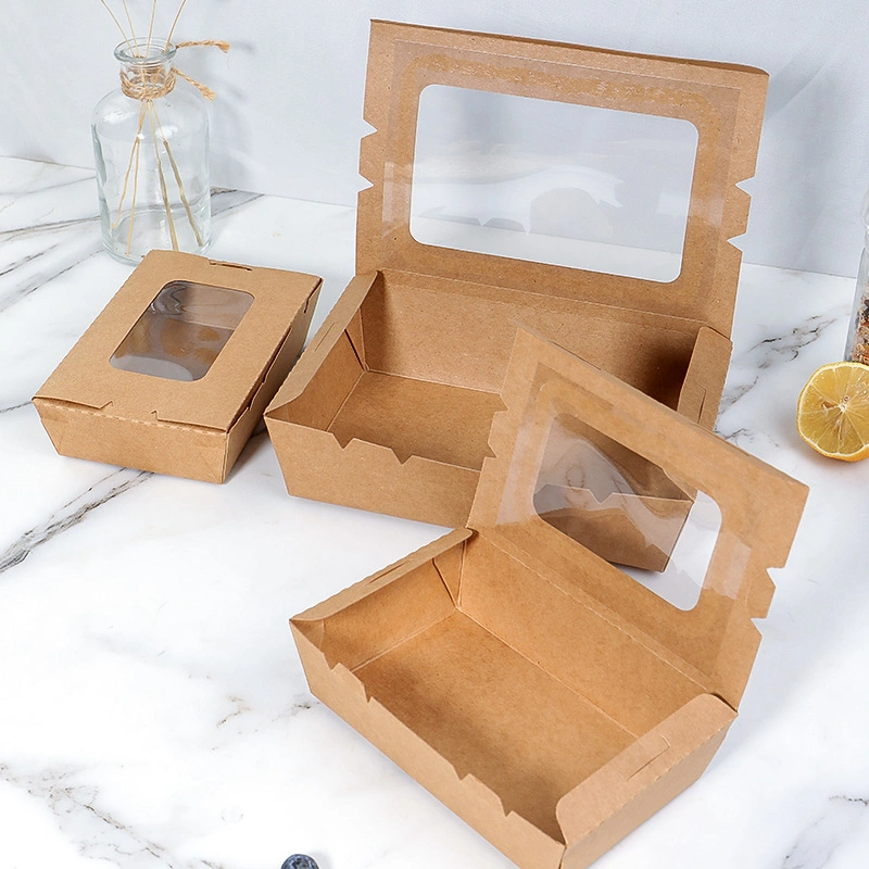 Window Kraft Paper Packing Box Disposable Salad Box Takeout Food Box Fruit Paper Box Sushi Box Light Bento Box