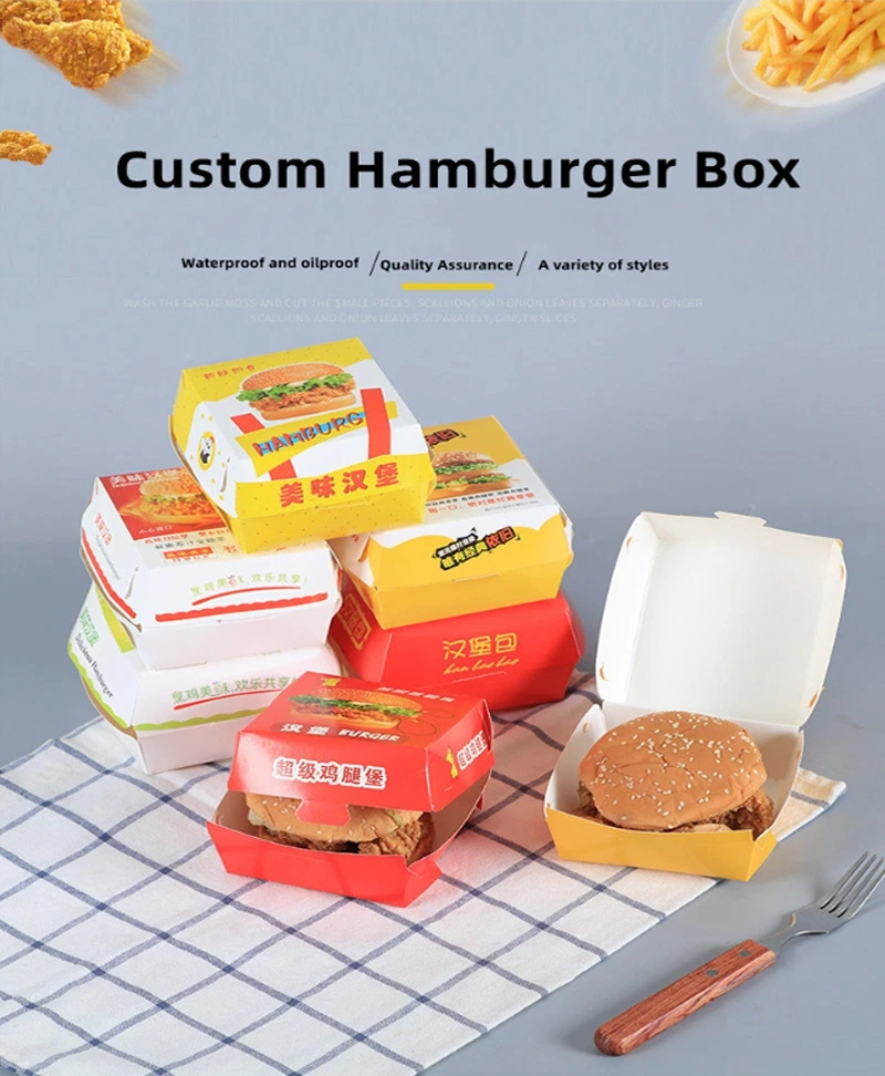 Customization Logo and Size Kraft Paper Snack Tray Burger Hamburger Box