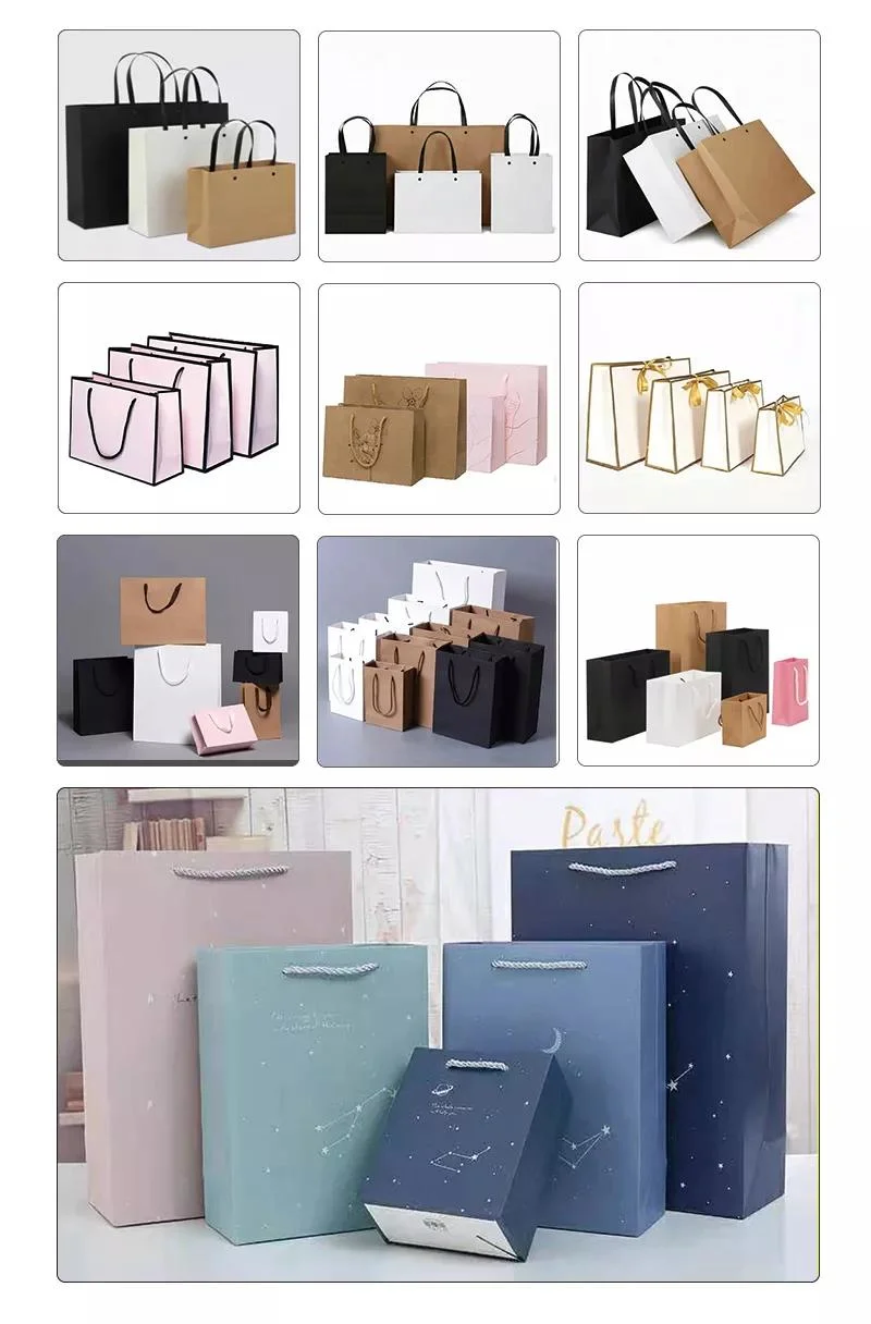 Wholesale Custom Printed Your Own Logo Packaging White Brown Kraft Gift Craft Shopping Paper Bag with Ribbon Handles