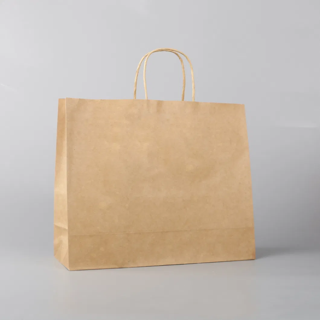 Customized Design Recycled Brown/White Kraft Paper Shopping Handle Bag with Logo Printed