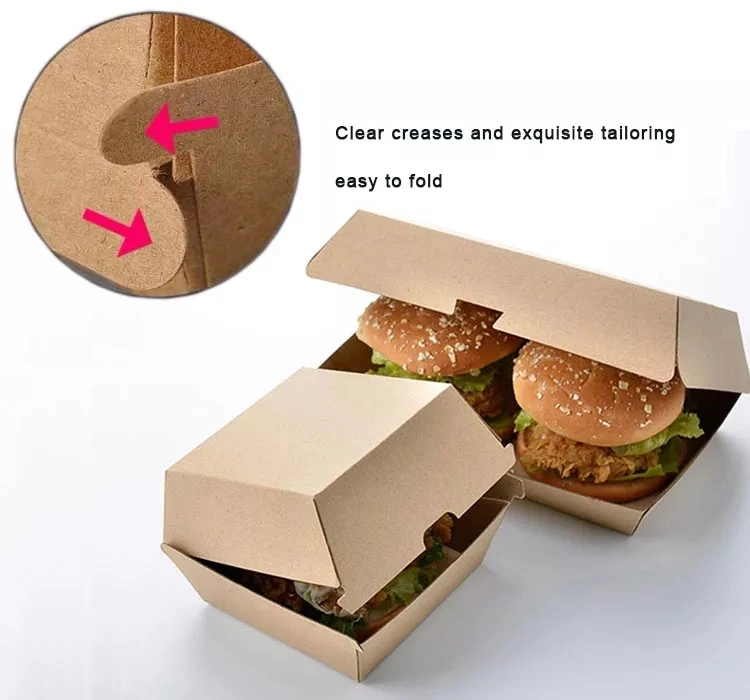 Food Packing Box Disposable Kraft Packing Burger Box with Custom Printed Hamburger Box