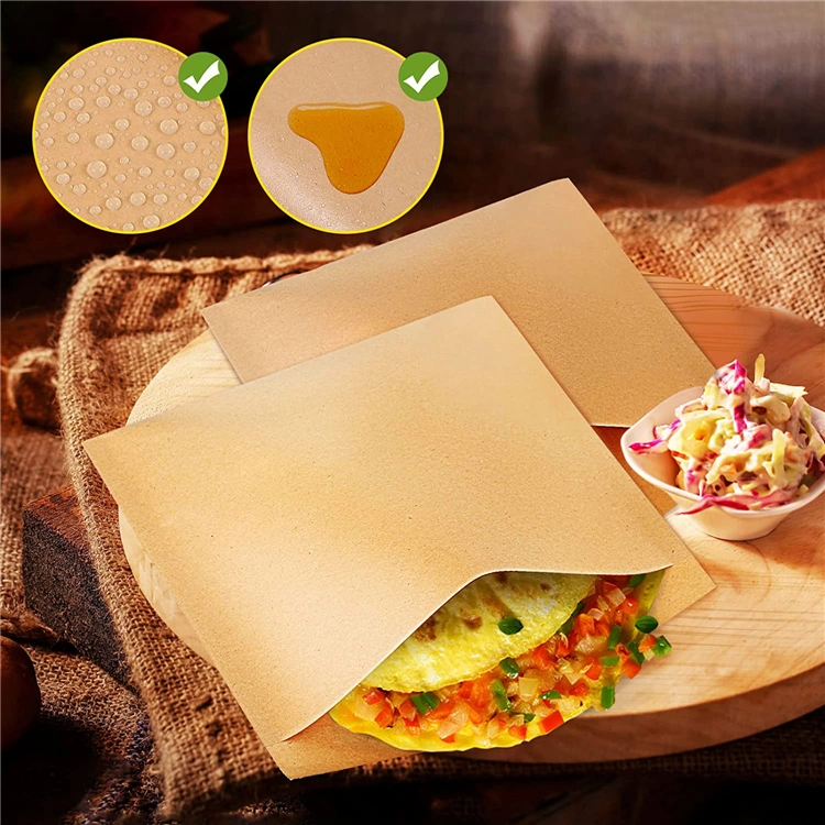 Food Grade Oil Proof Paper Greaseproof Wrappers Food Brown Bag for Sweets Lunch Burger Wrap Bread Fries