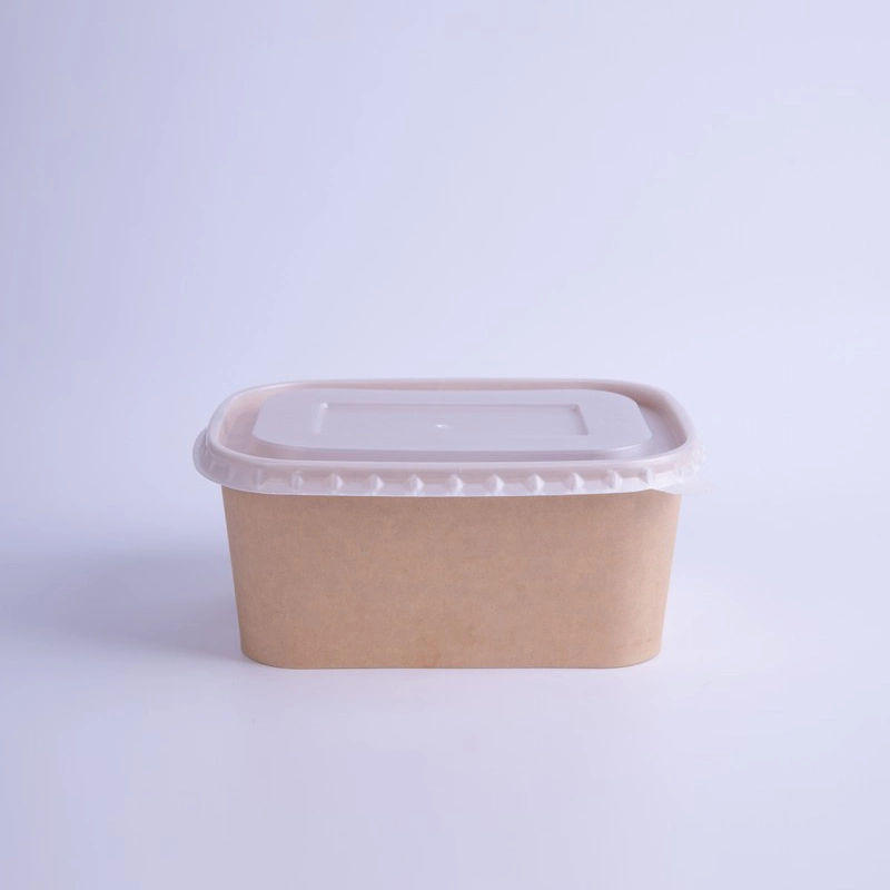 PLA 500ml Salad Soup Bowl Rectangle Kraft Paper Disposable Food Paper Bowl