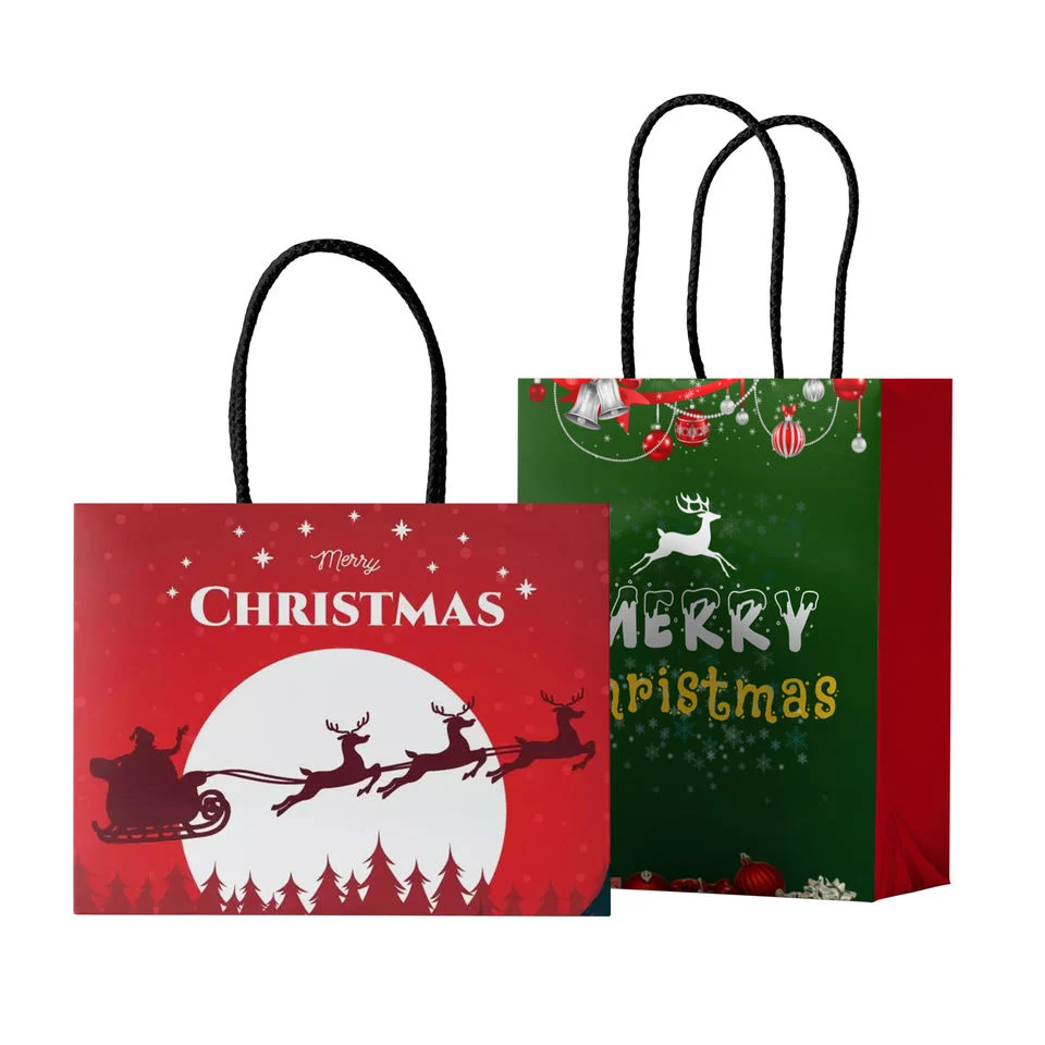 Christmas Party Small Favor Gift Bags Reusable Brown Kraft Paper Treat Cookie Candy Goodie Stand up Bag