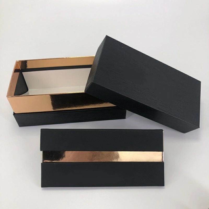 Brown Kraft Drawer Box Black Luxury Gift Paper Box with UV Printing and Silk Ribbon Handle