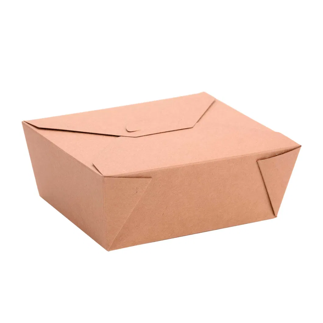 Environmentally Disposable Brown Square PLA/PE Lined Kraft Fold-Top Takeout Box Paper Lunch Box for Food