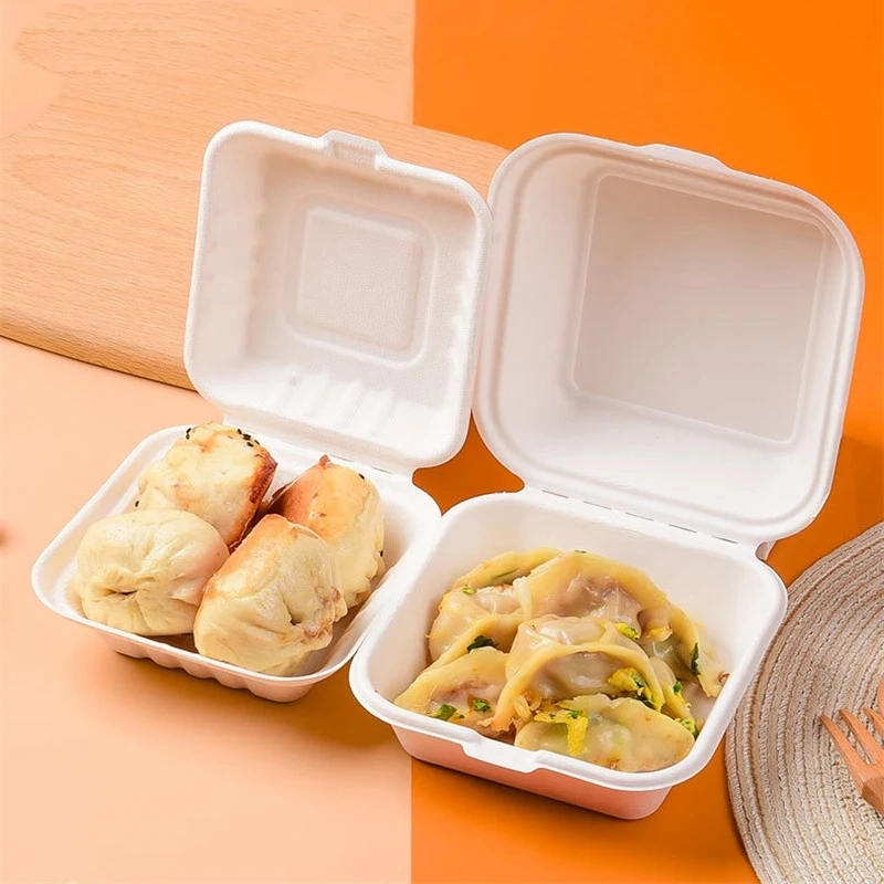 Custom Disposable Sugarcane Cardboard Bento Box Fast Food Container Takeaway Paper Pulp Packing Micro