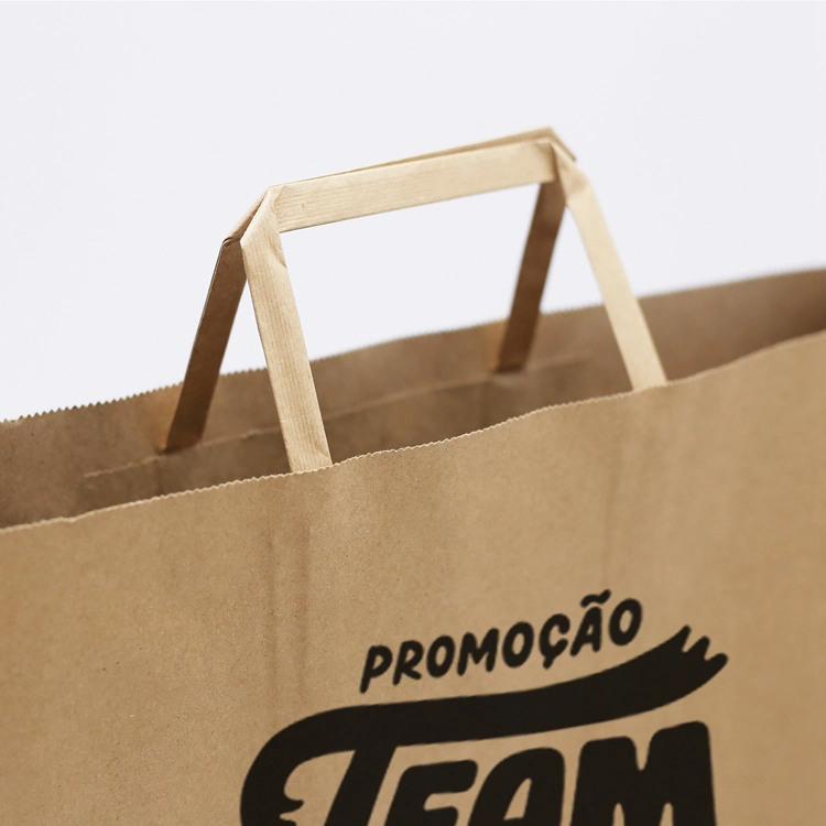 Custom Your Own Logo Print Carry out Bag for Restaurant to Go Fast Food Biodegradable Takeaway Kraft Paper Bag with Flat Craft Handle