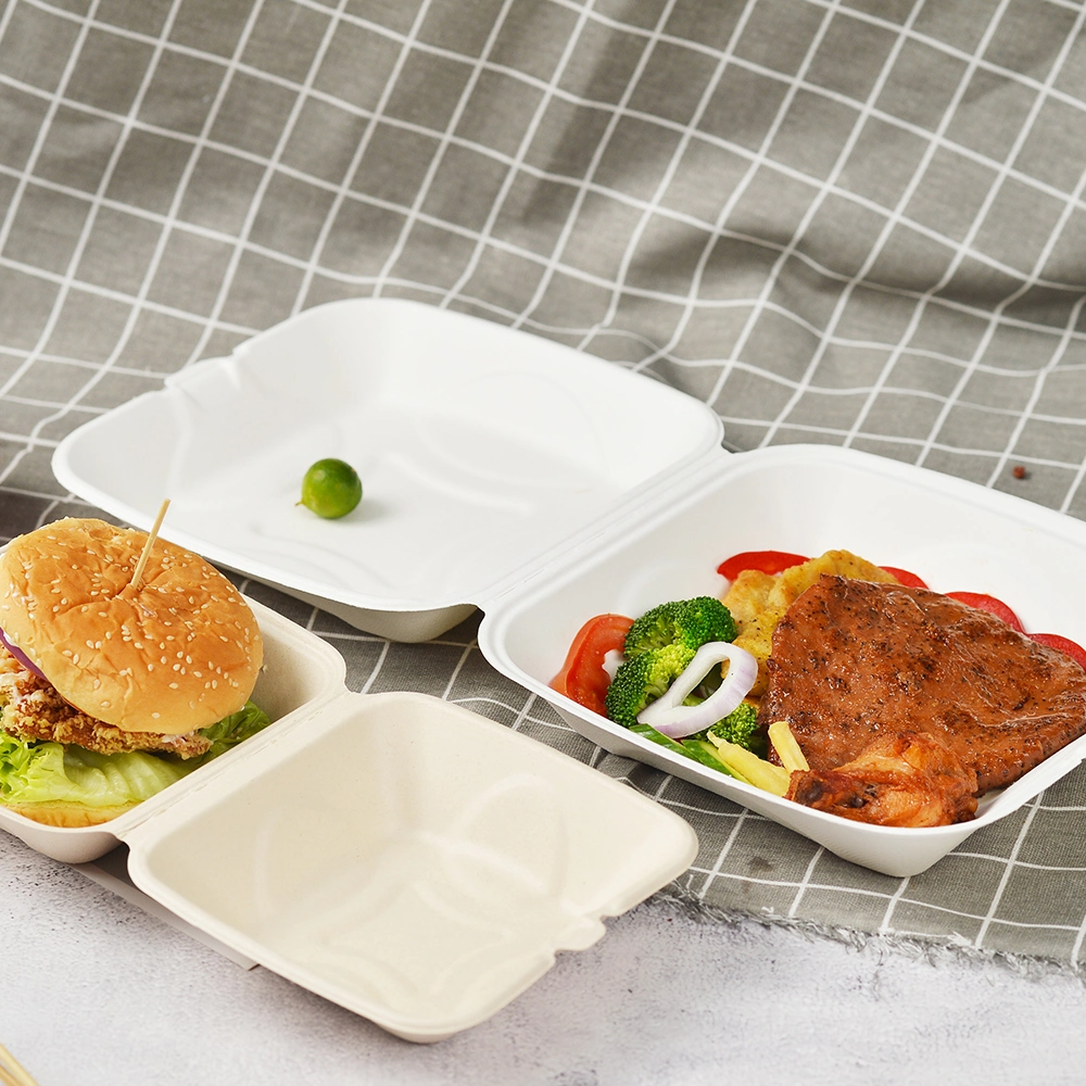 New Year Sales Disposable Takeaway Paper Clamshell Sugarcane Bagasse Burger Meal Box