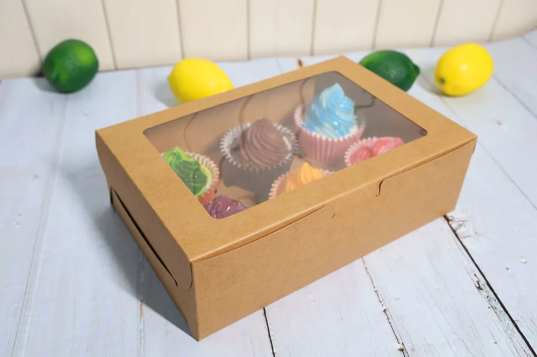 Cheap Price Custom Recycle Kraft Paper Cake Box for Bakery, Cake Cupcake Packaging with Plastic Clear Windows Export to USA, UK