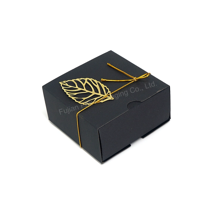 Customized Drawer Gold Leaf Flower Decoration Black Luxury Cardboard Paper Packaging Box Small Cheap Jewel Case Gift Perfume