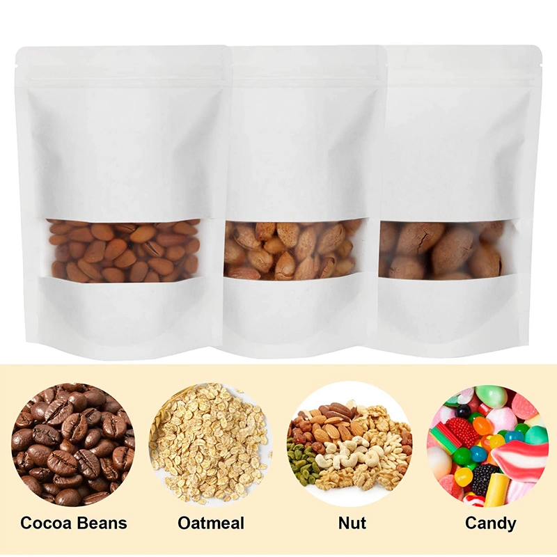 Customized Ziplock Brown White Kraft Craft Paper Bags Standing up Pouches Food Packaging Custom Your Logo Coffee Nuts Candy Ziplock Craft Bags