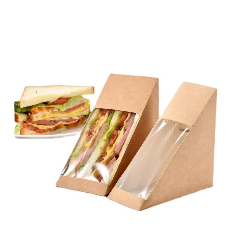 Custom Eco-Friendly Kraft Paper Food Packaging Burger Toast Sandwich Box with Clear Window