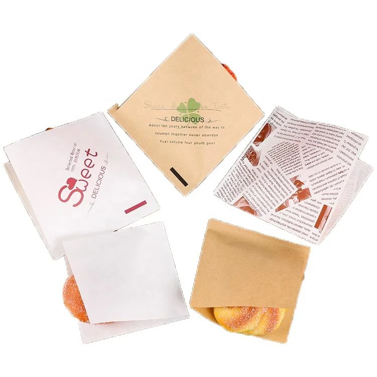 Customized Square Bottom Food White Brown Kraft Greaseproof Paper Takeaway Sos Lunch Bags