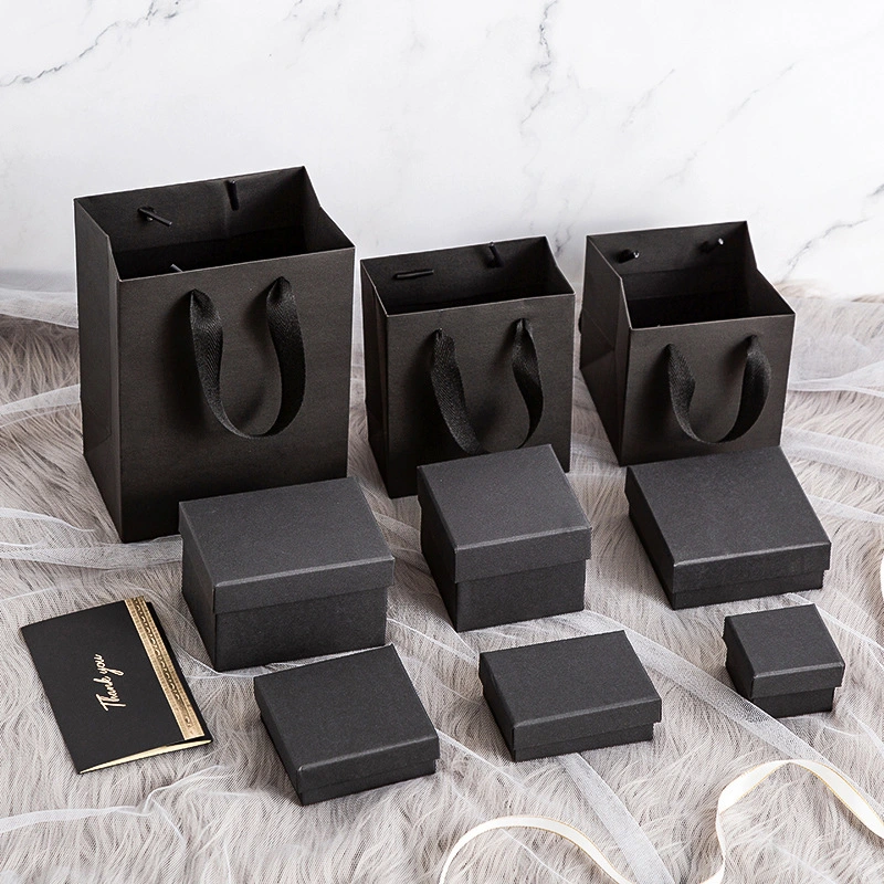 Elegant Black Logo Printing Paper Lid Bottom Velvet Jewelry Gift Packaging Boxes Wholesale