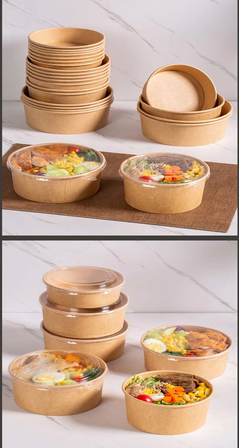 Printing Disposable Food Packaging Hot Soup Container Round Kraft Paper Bowls