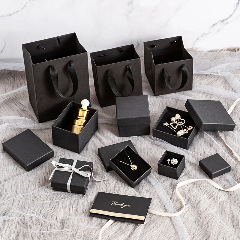 Elegant Black Logo Printing Paper Lid Bottom Velvet Jewelry Gift Packaging Boxes Wholesale