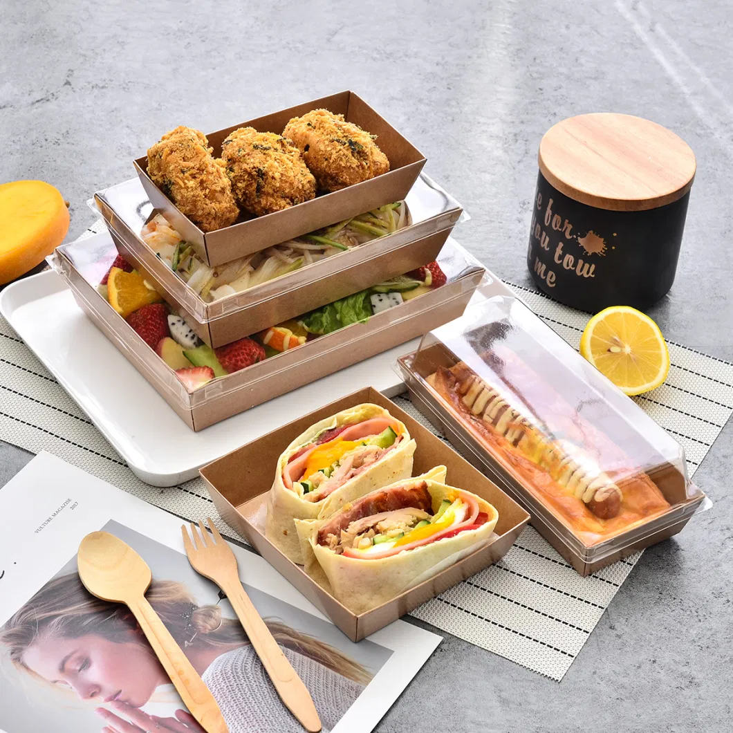 Kraft Paper Slice Cake &Sandwich &Macarons &Sushi Packaging Box with Pet Clear Lid