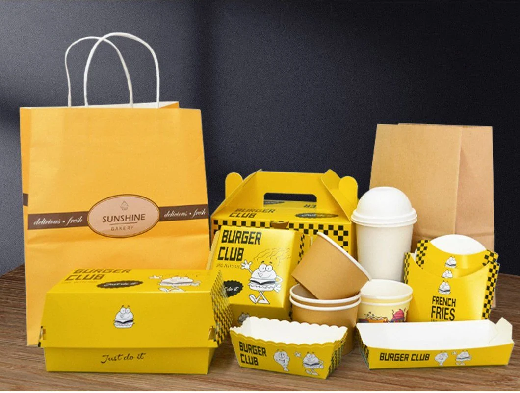 Take Away Paper Fast Food Packaging Hamburger French Fries Paper Box in Bulk