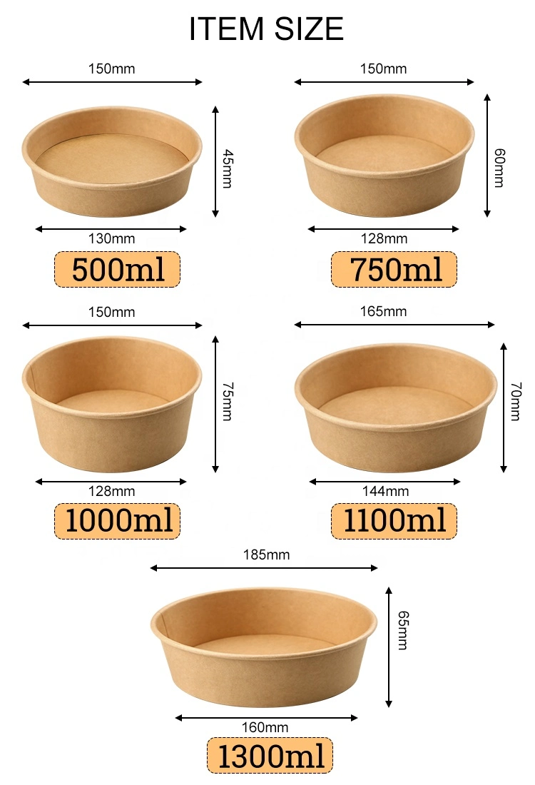 Wholesale High Quality Logo Printed Disposable Kraft Paper Round Shape Soup Bowl with PLA Lids