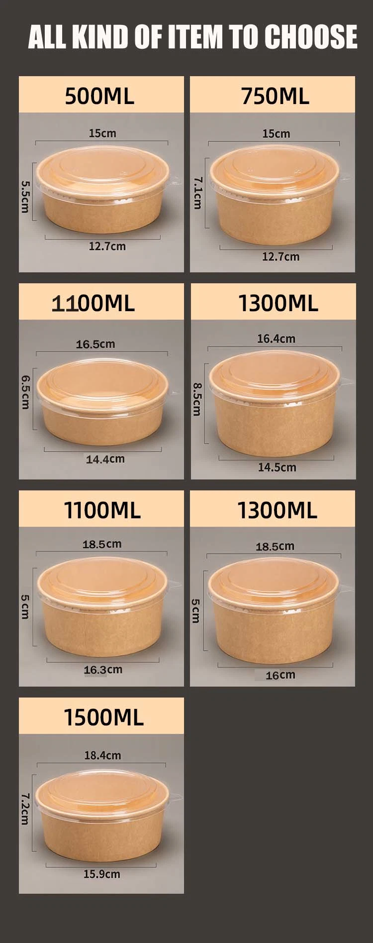 Printing Disposable Food Packaging Hot Soup Container Round Kraft Paper Bowls