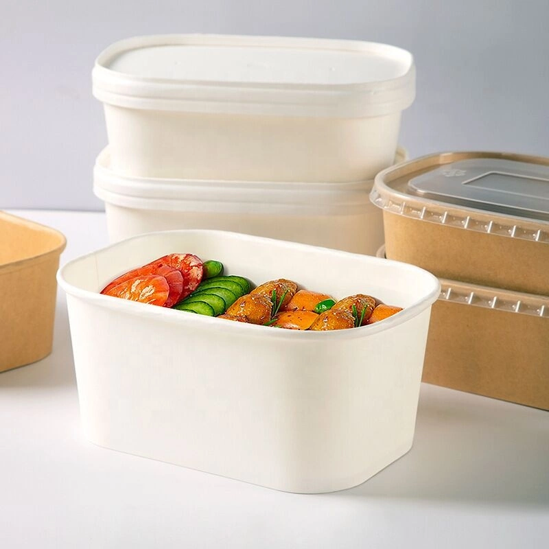 Waterproof Takeaway Food Container Rectangle Plate Paper Bowl with Lid OEM