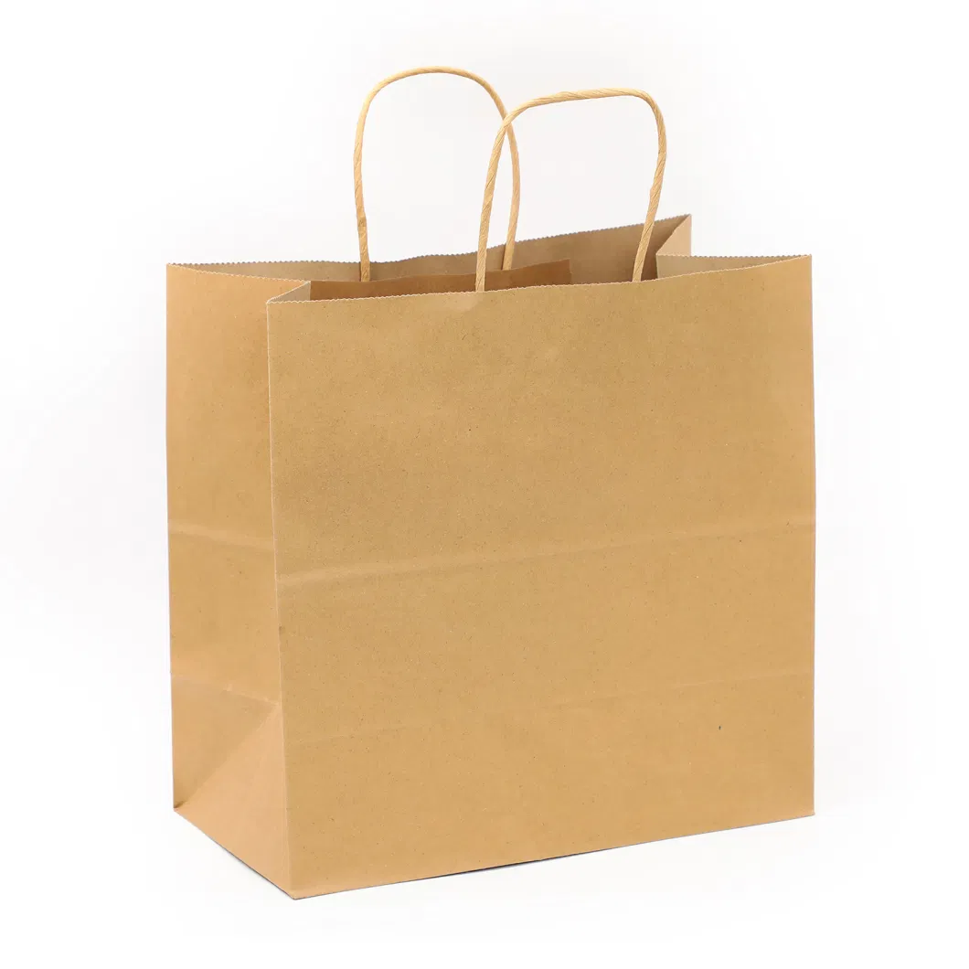 Customized Size Logo 100/120GSM Paper Shopping Cloth Take Away Bag White Brown Twist Handle Kraft Paper Bag