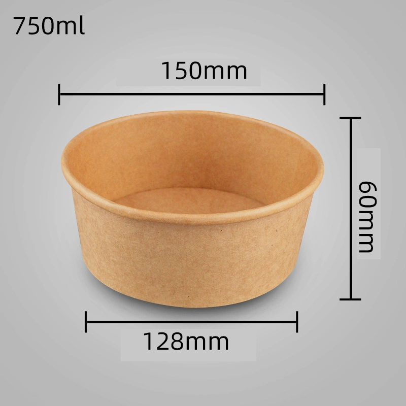 Custom Printed Takeaway Kraft Paper Food Packaging Bowl with Lid Disposable Food Container Biodegradable Container Kraft Paper Bowl Salad Bowl Lunch Box