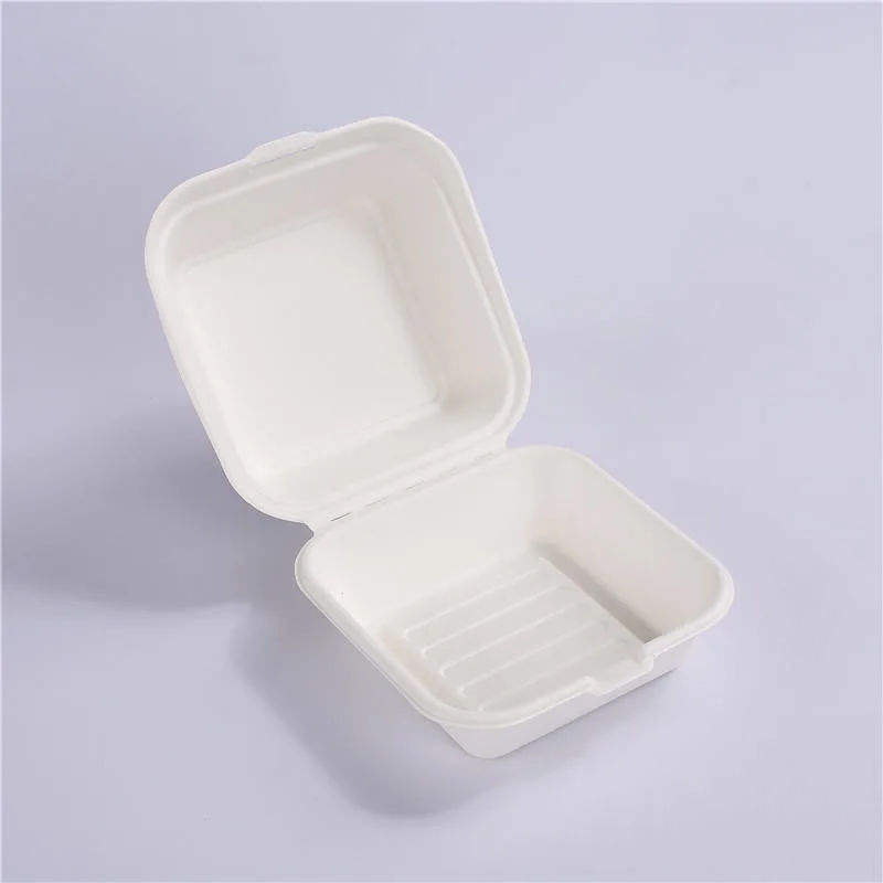 New Year Sales Disposable Takeaway Paper Clamshell Sugarcane Bagasse Burger Meal Box