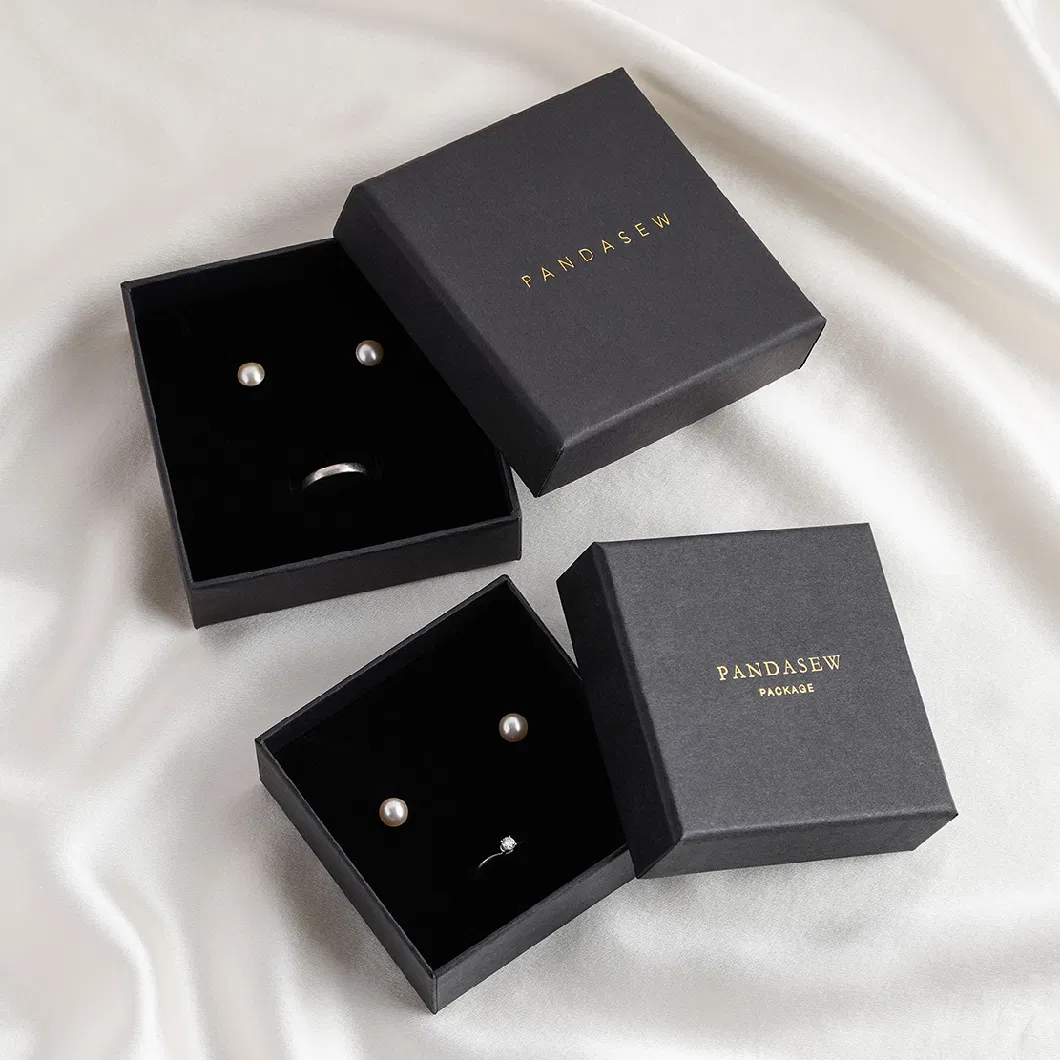 Pandasew 7X9X2.5cm Wholesale Custom Logo Black Elegant Paper Ring Necklace Drawer Boxes for Jewelry Packaging