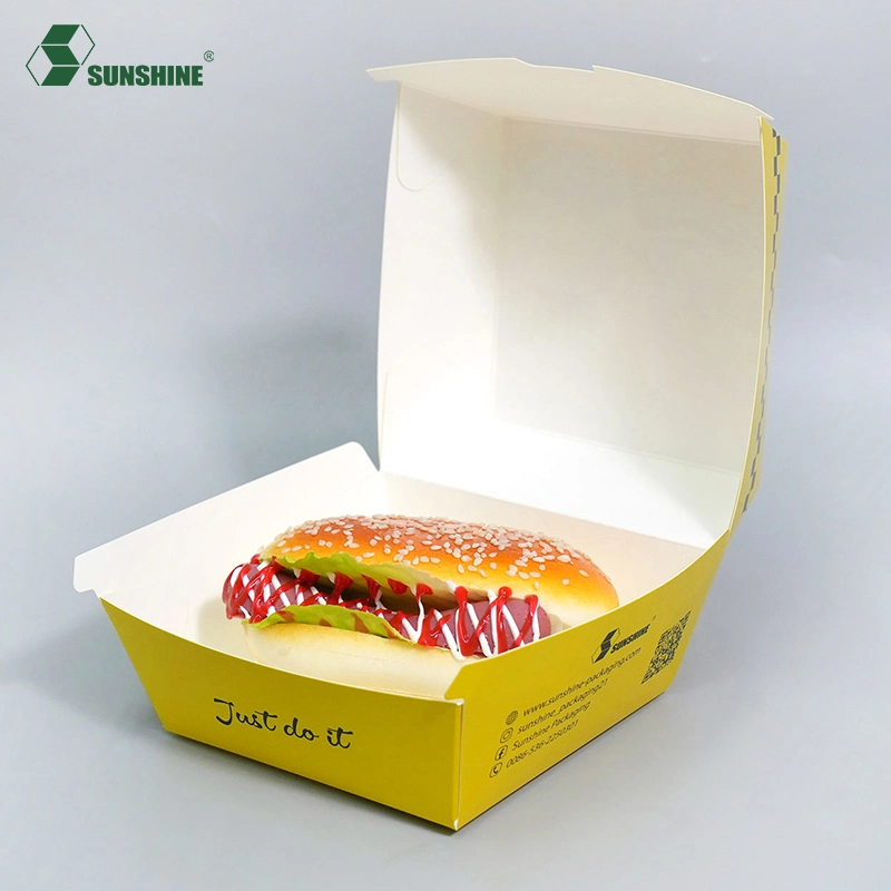 Disposable Branded Custom Restaurant Take out Paper Container Fast Food Takeaway Burger Box Packaging