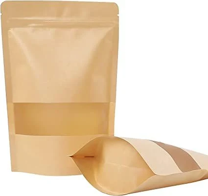 Kraft Packaging Bags Stand up Pouch Ziplock Food Small Brown Paper Bag with Window