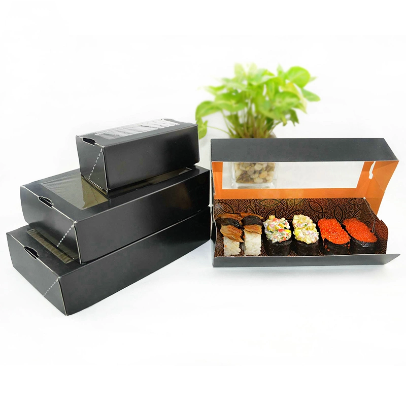 Biodegradable Customized Disposable Kraft Paper Foodboat Tray for Snack Sushi Paper Box with Lid