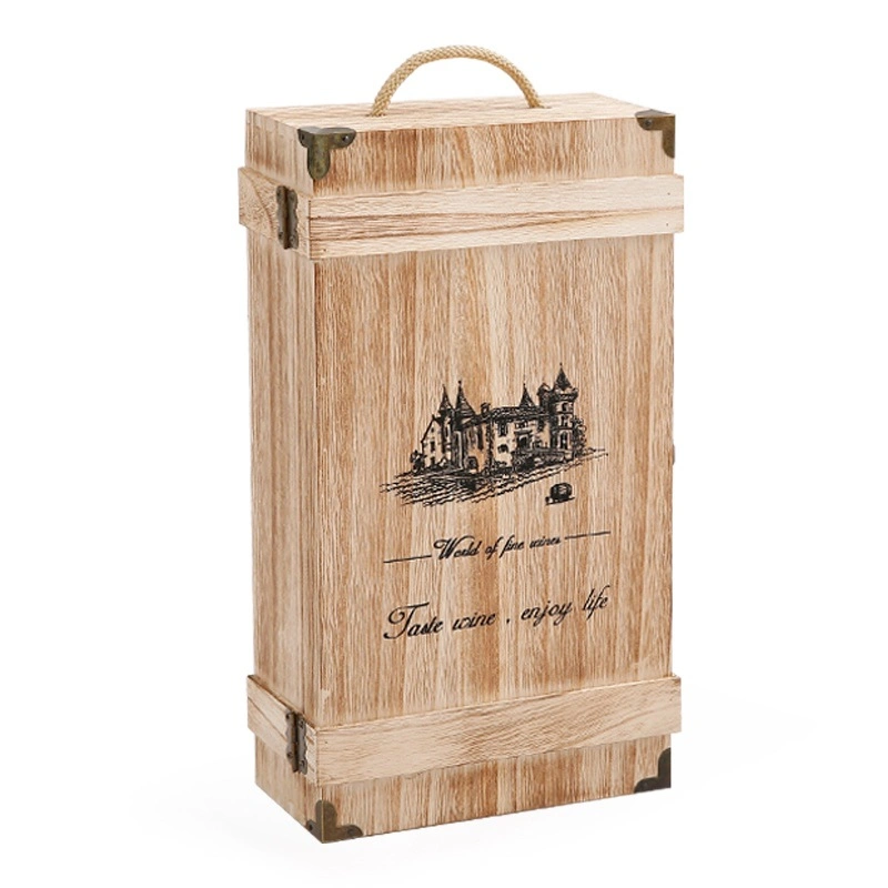 Single Bottle Wooden Decorative Wine Box with Lid, Great for Wine Accessory Sets